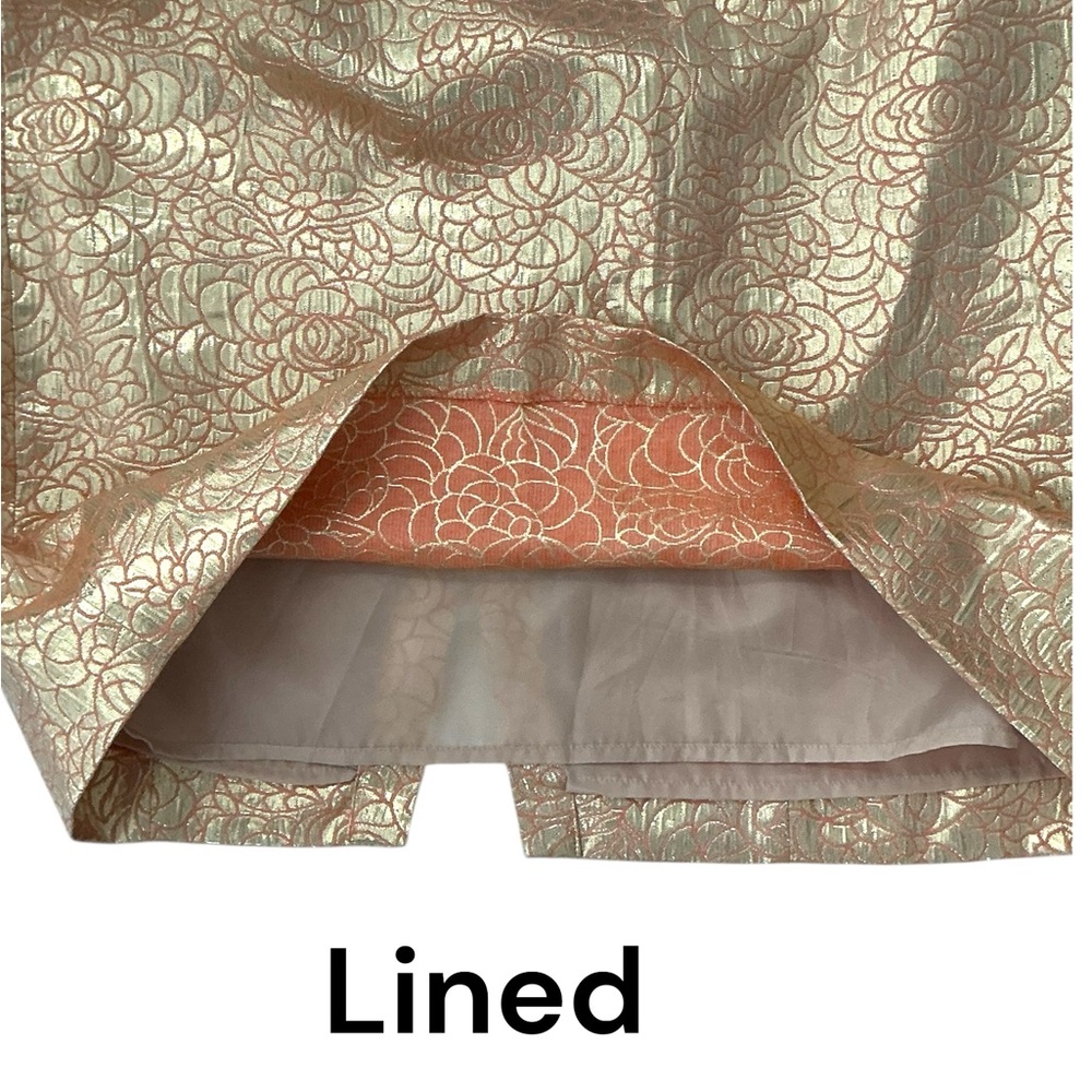 H&M Party Skirt Shimmering Gold Peach Patterned Floral Back Metal Zipper Size 12 - Picture 6 of 16
